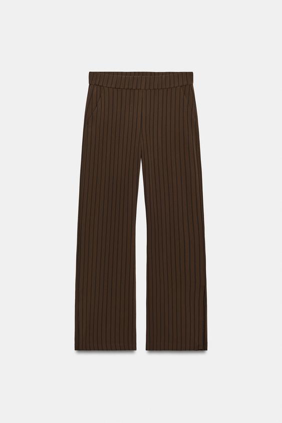 Zara STRIPED PANTS WITH SIDE SLITS - Brown Stripes - Image 0
