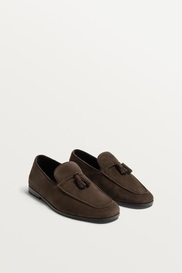 LEATHER TASSEL LOAFERS - Brown by Zara