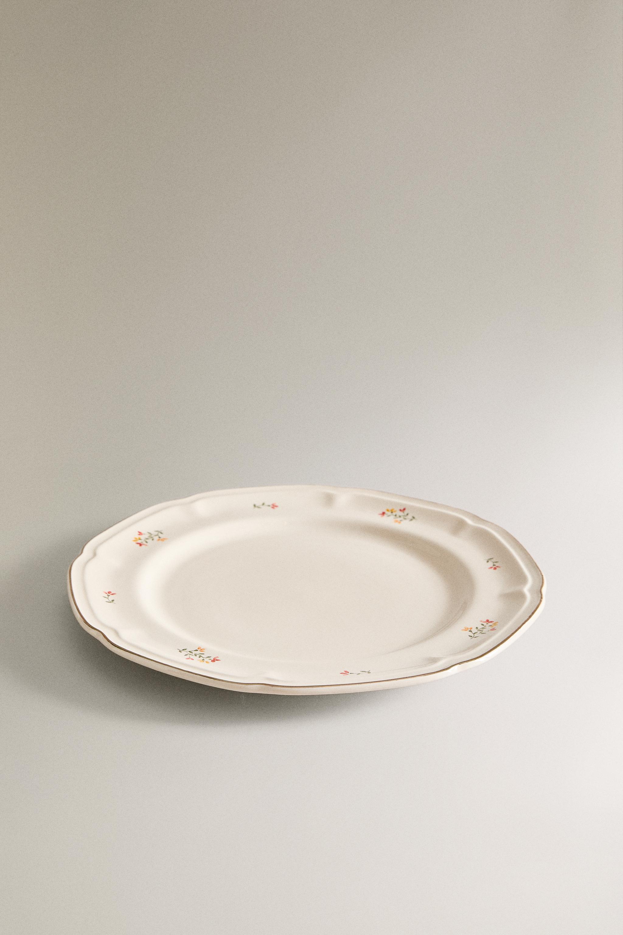 FLORAL PORCELAIN DINNER PLATE — Cream