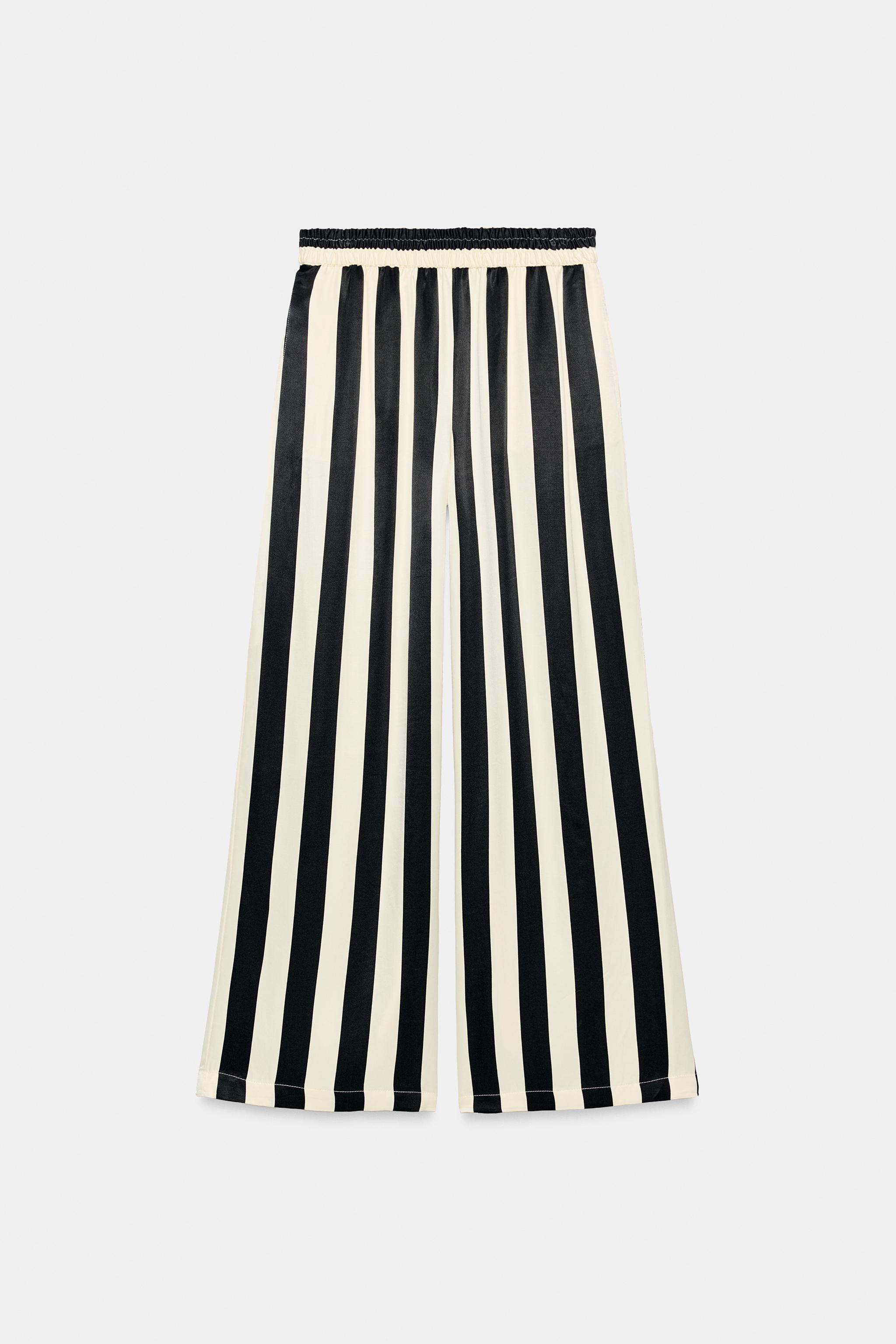 STRIPED WIDE LEG PANTS — Black / White