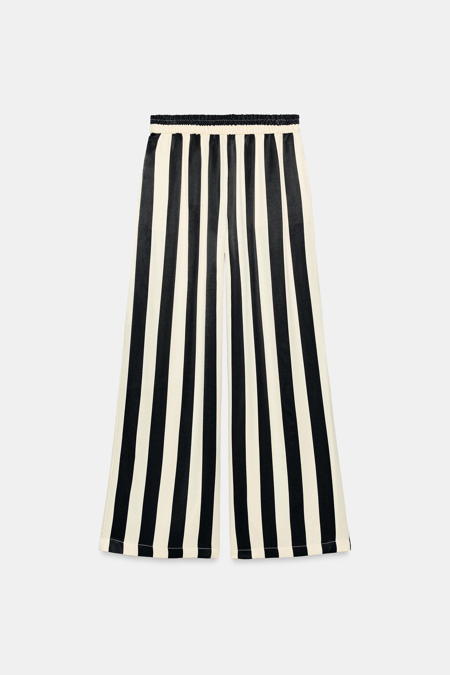 Брюки Zara Striped Wide Leg, цвет: Чёрный / Белый