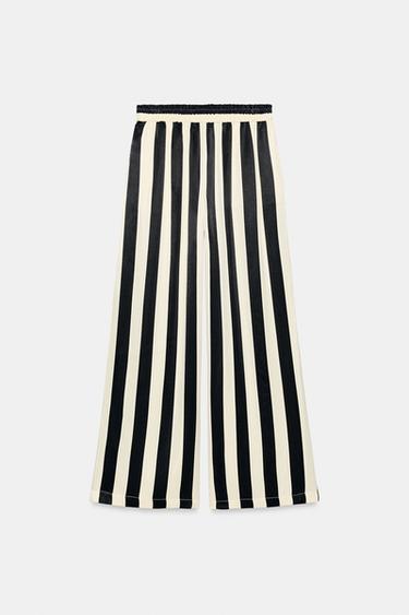 Zara PRUGASTE PANTALONE ŠIROKIH NOGAVICA – crna / bela