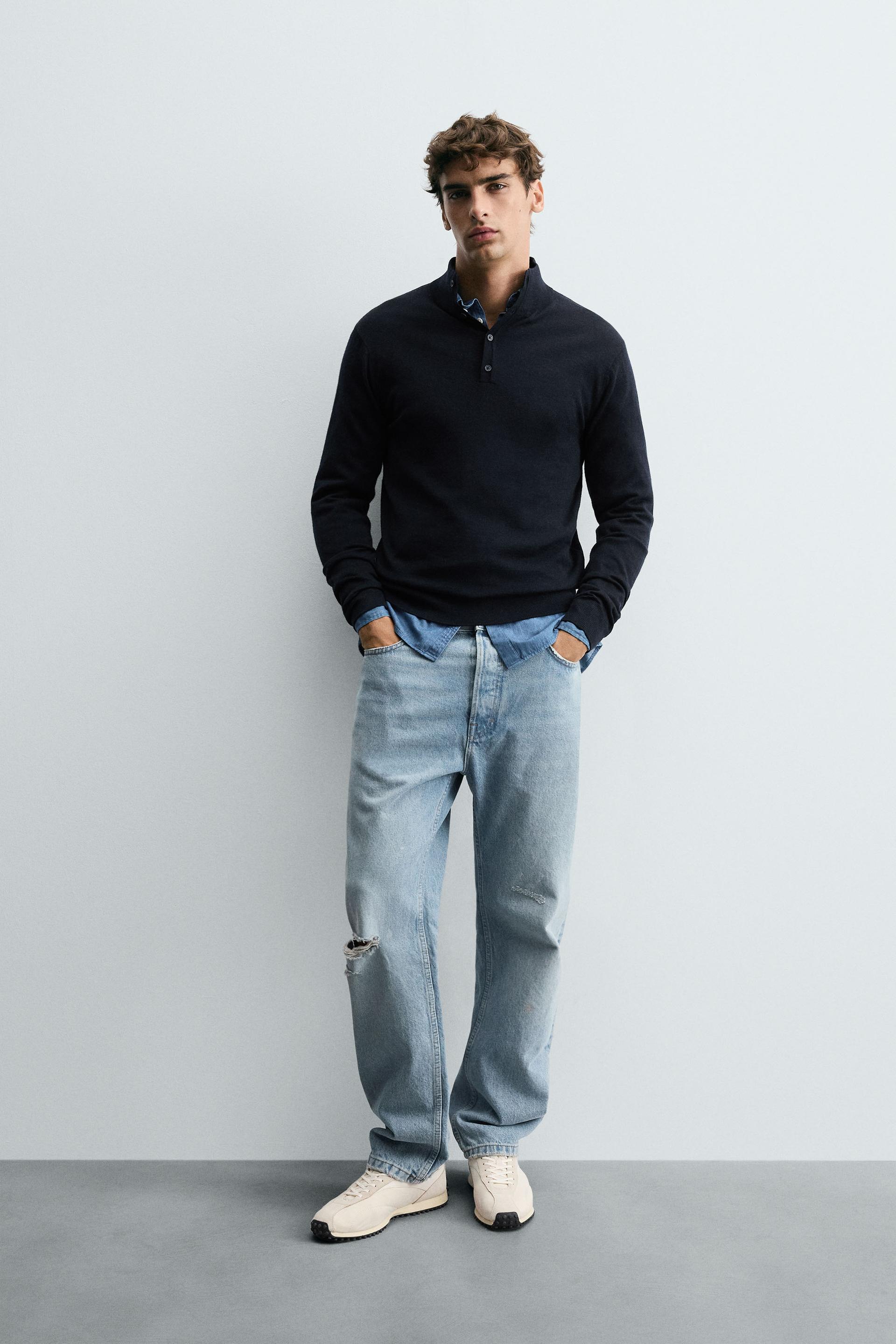 Wool Jumper With Button Neckline