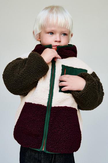 COLOUR BLOCK FAUX SHEARLING FLEECE-LINED JACKET - ecru/khaki by Zara