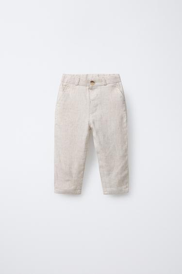 CALÇA DE TERNO COM LINHO - Bege-claro da Zara