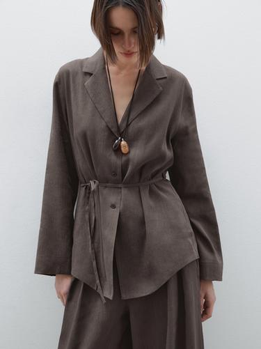 Zara Flowing linen blend blazer - Cobalt