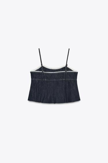 Z1975 DENIM LACE CROP TOP - Blue by Zara