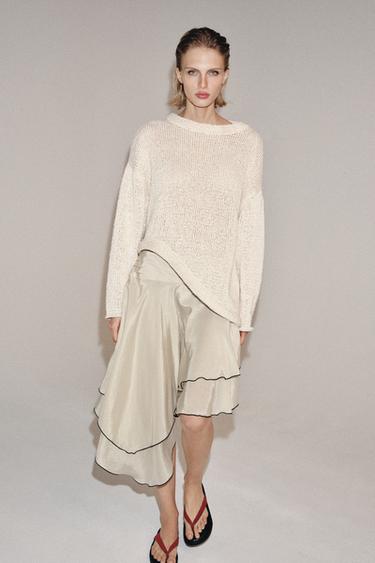 ZW COLLECTION ASYMMETRISK NIEDERDELSKØRT - beige-grøn fra Zara