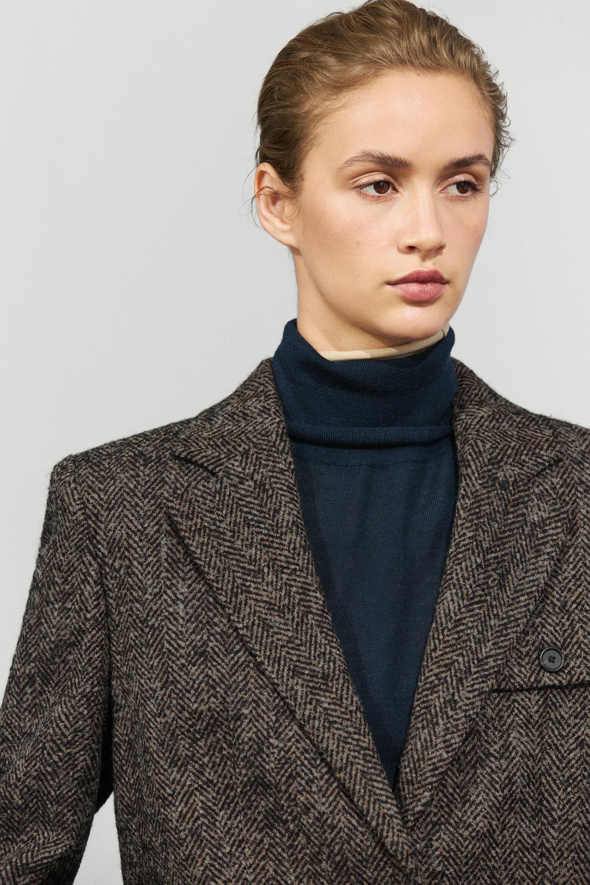 Suede and wool herringbone blazer