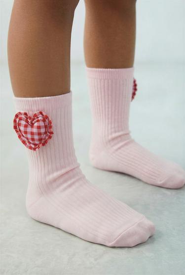 CHAUSSETTES CŒUR À CARREAUX VICHY - Rose de Zara