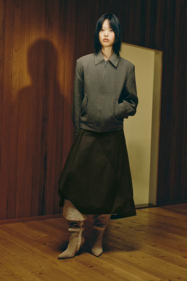 Zara 墊肩千鳥格飛行員外套 - 黑色 / 棕色