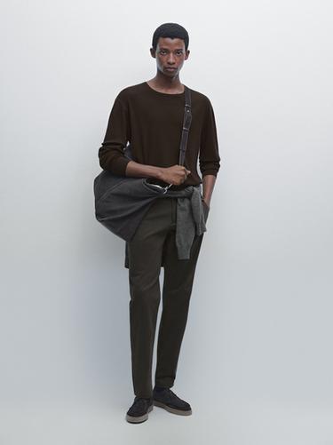 Pantalon slim en coton mélangé - rose saumon/foncé de Zara