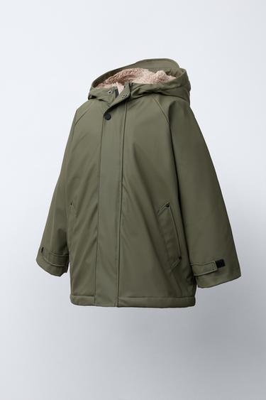 RUBBERISED WATER-REPELLENT FAUX SHEARLING JACKET - Khaki by Zara - Image 1