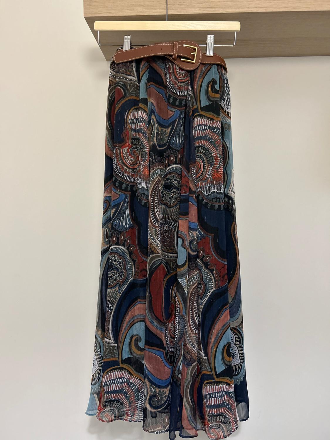 PRINTED MIDI SKIRT WITH METALLIC THREAD AND BELT - Image 2