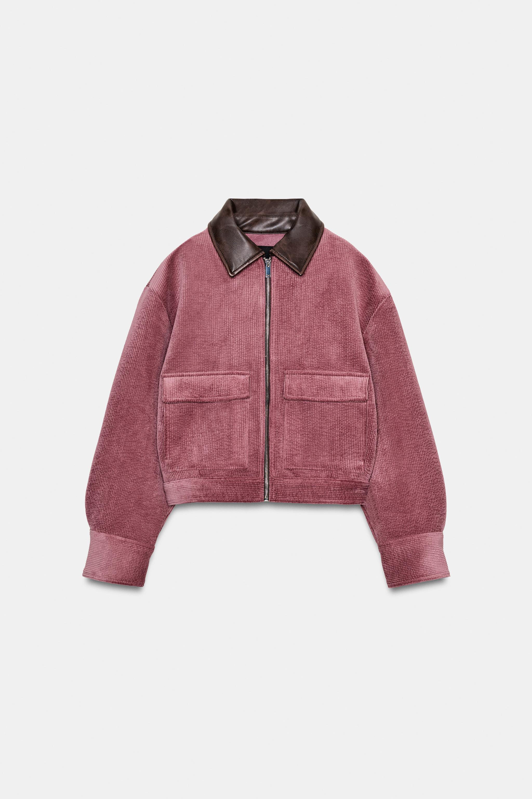CORDUROY JACKET WITH FAUX LEATHER COLLAR