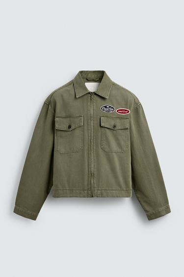Zara CROPPED FIT PATCH JACKET - Khaki
