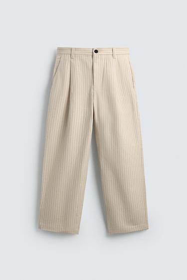 RELAXED FIT PINSTRIPED CHINO TROUSERS - Ecru by Zara