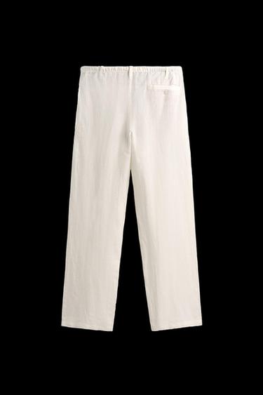 Zara RELAXED FIT 100% LINEN PANTS - Ecru