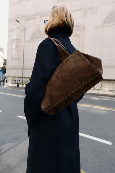 DOUBLE HANDLE SPLIT SUEDE LEATHER BAG - Brown by Zara - Image 2