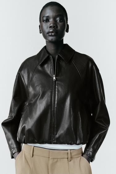 LEATHER EFFECT BOMBER JACKET - Dark brown by Zara