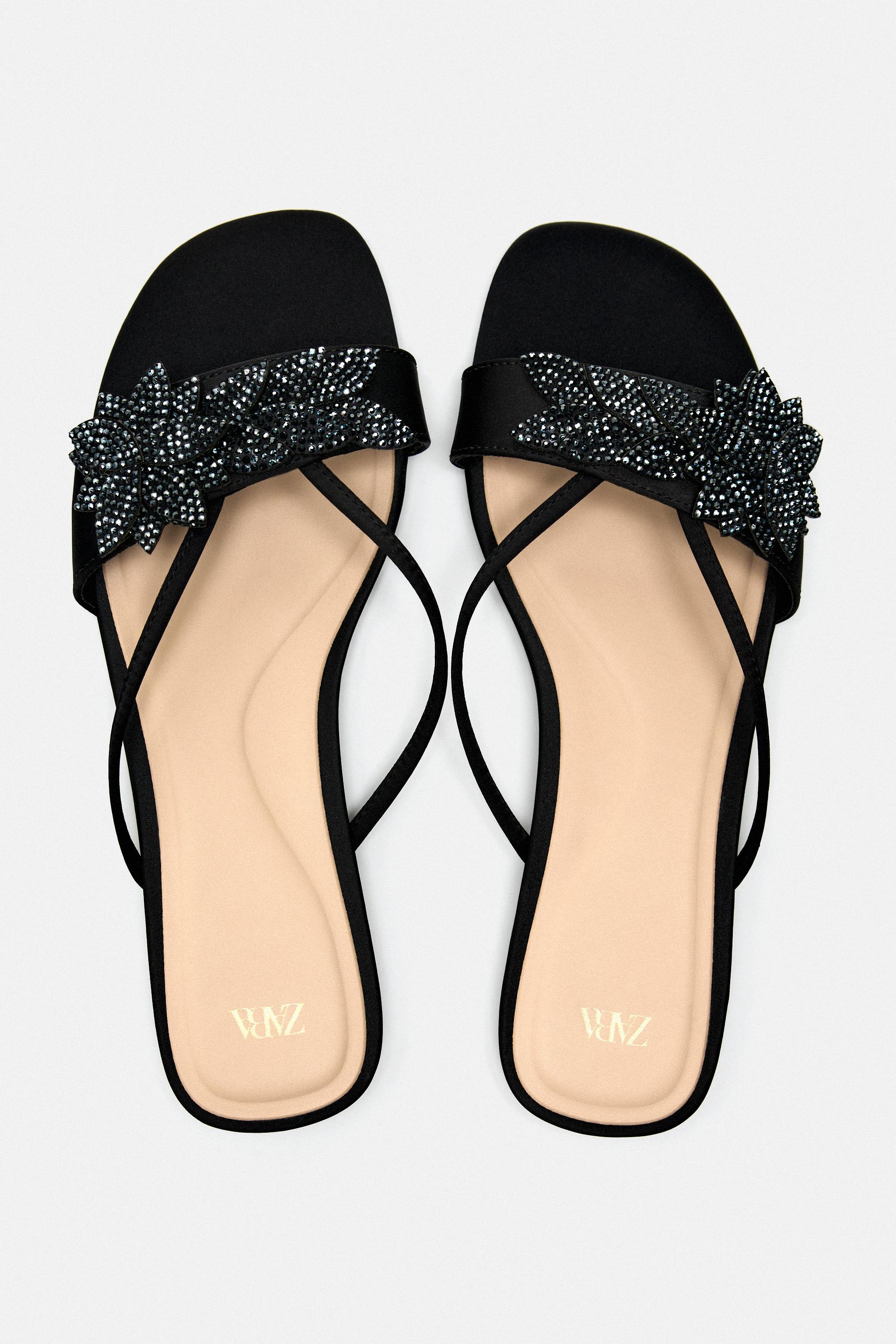 FLORAL FLAT SANDALS Black ZARA India