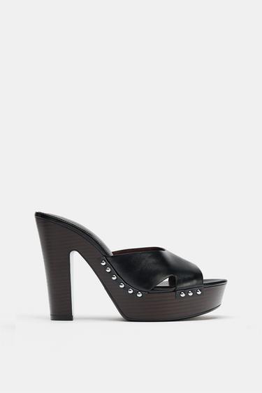 Zara STUDDED PLATFORM WEDGE SHOES - Black