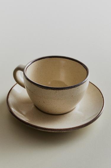 STONEWARE TEACUP AND SAUCER - Light ecru by Zara - Image 4