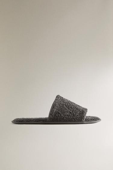 Zaras BADRUMSTOFFLOR I FROTTÉ MED ÖPPEN HÄL - Mörkgrå