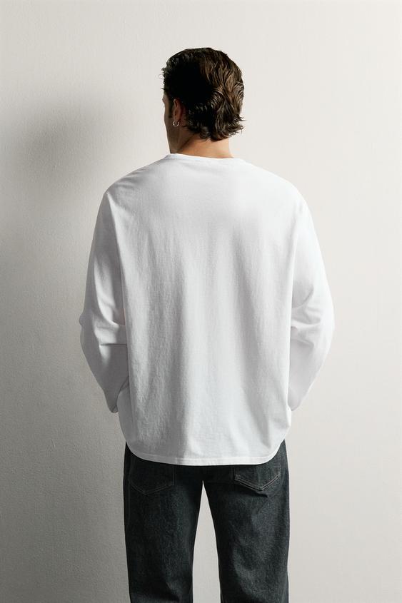 T-SHIRT DÉCONTRACTÉ À MANCHES LONGUES - Blanc de Zara - Image 2