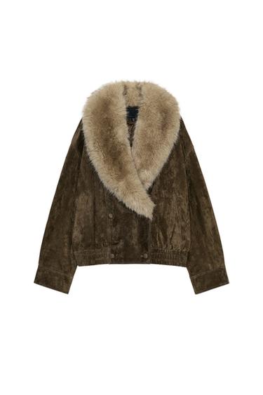 100% SHEEPSKIN SUEDE LEATHER JACKET - Khaki by Zara