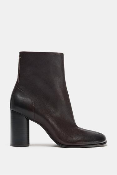 LEATHER HEELED ANKLE BOOTS - Brown by Zara - Image 0