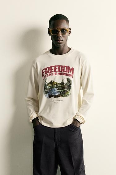 RELAXED FIT PRINTED T-SHIRT - Oyster-white by Zara
