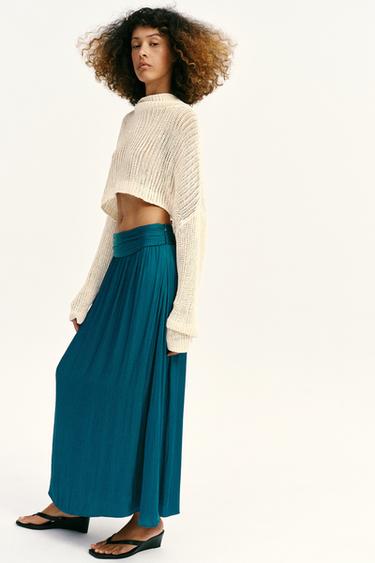 JUPE MI-LONGUE SATINÉE - Bleu canard de Zara - Image 3