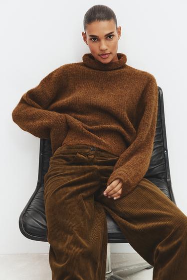 HIGH NECK KNIT JUMPER - Tobacco by Zara
