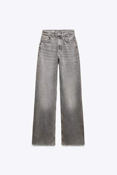 JEANS TRF WIDE LEG FULL LENGTH CẠP CAO - Màu xám nhạt từ Zara