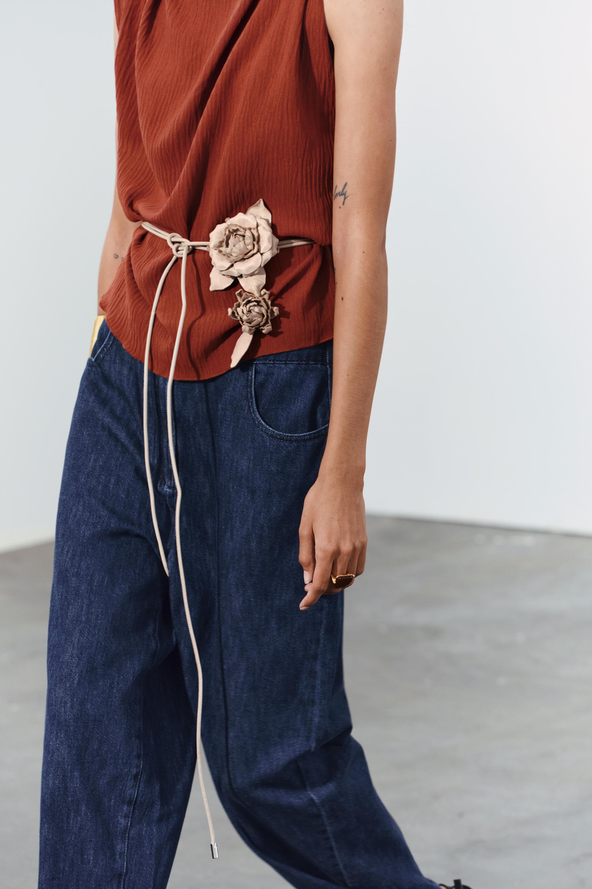 CIRCULAR LEATHER BELT WITH FLOWERS Ecru ZARA Spain