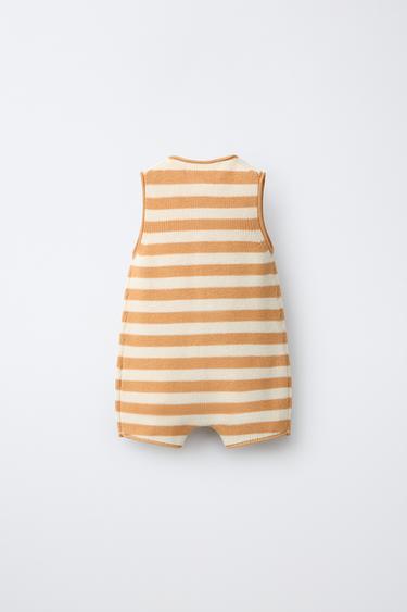 KNITTED STRIPED ROMPER WITH EMBROIDERED BOAT - Ecru by Zara - Image 1