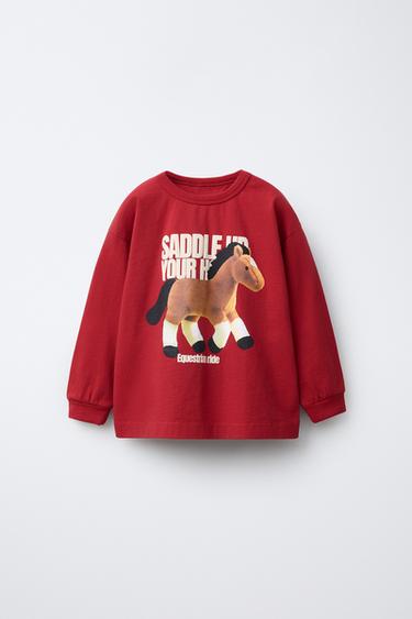 T-SHIRT À IMPRIMÉ CHEVAL - Rouge de Zara