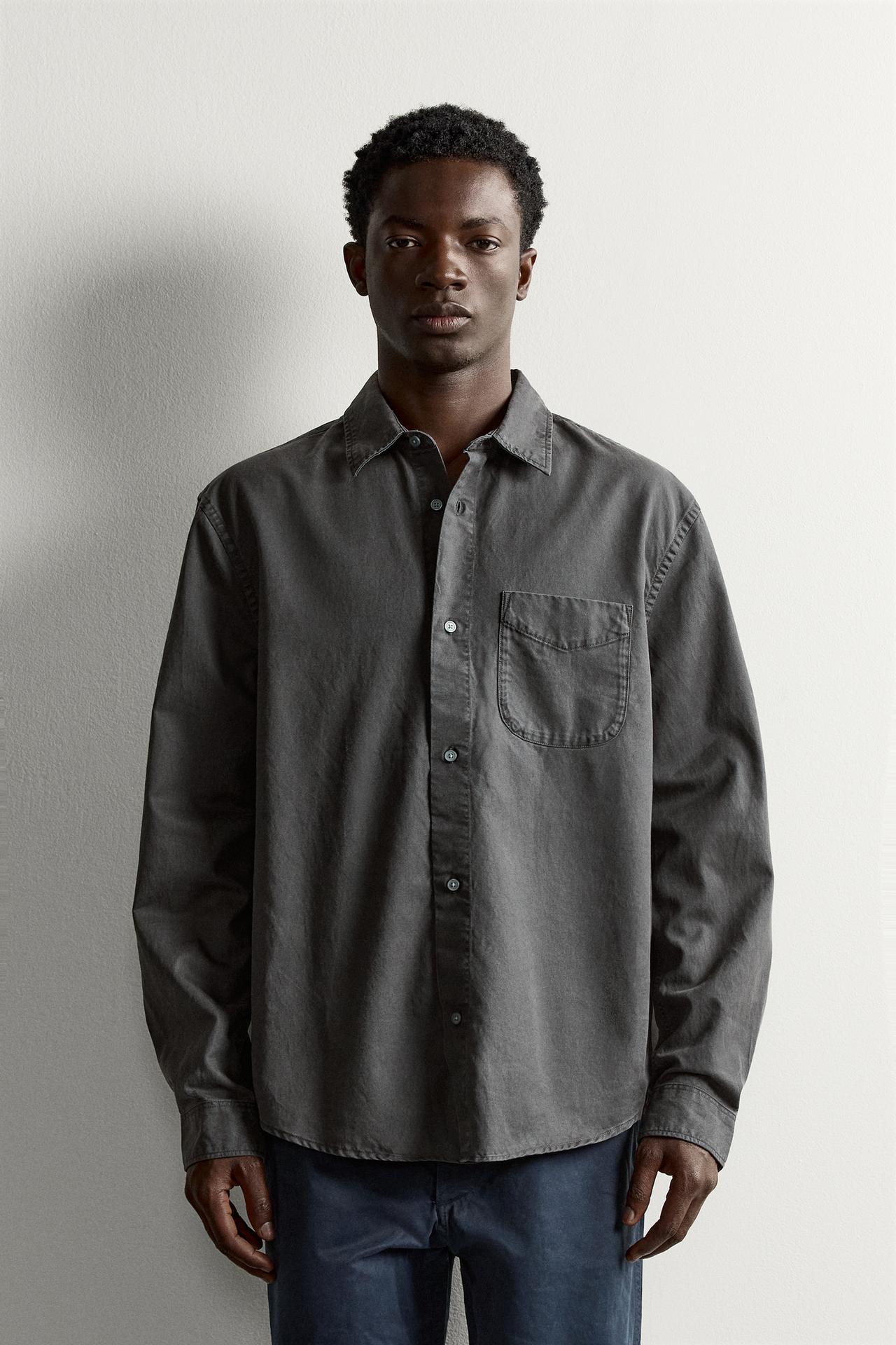 LYOCELL-COTTON REGULAR FIT SHIRT — Dark gray