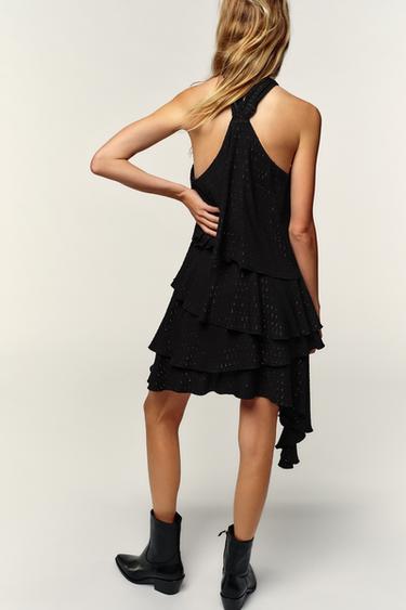 METALLIC THREAD HALTER DRESS - Black by Zara - Image 5