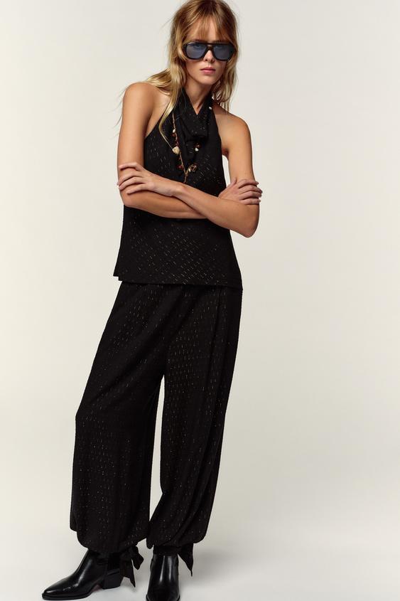 METALLIC THREAD BALLOON PANTS