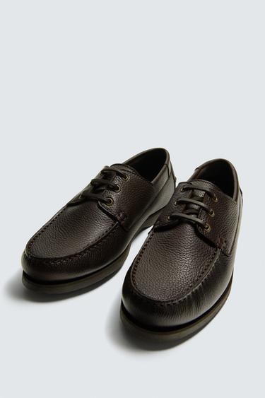 LEATHER DECK SHOES - Brown by Zara - Image 1