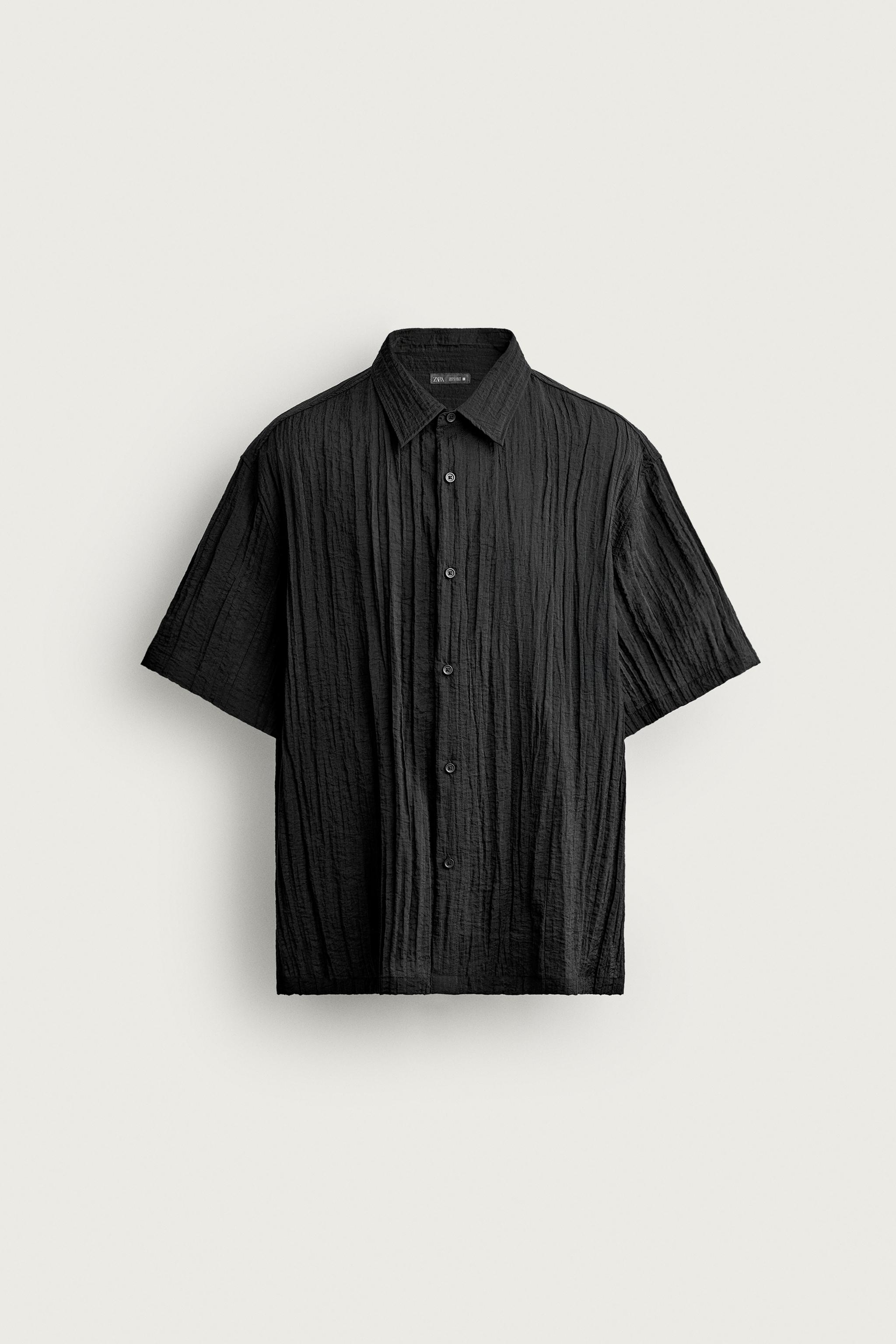 RELAXED FIT TEXTURED SHIRT — Black