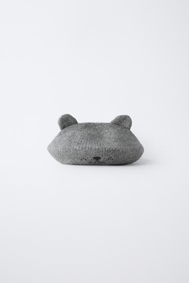 KNIT BERET WITH EMBROIDERED EARS - Grey marl by Zara