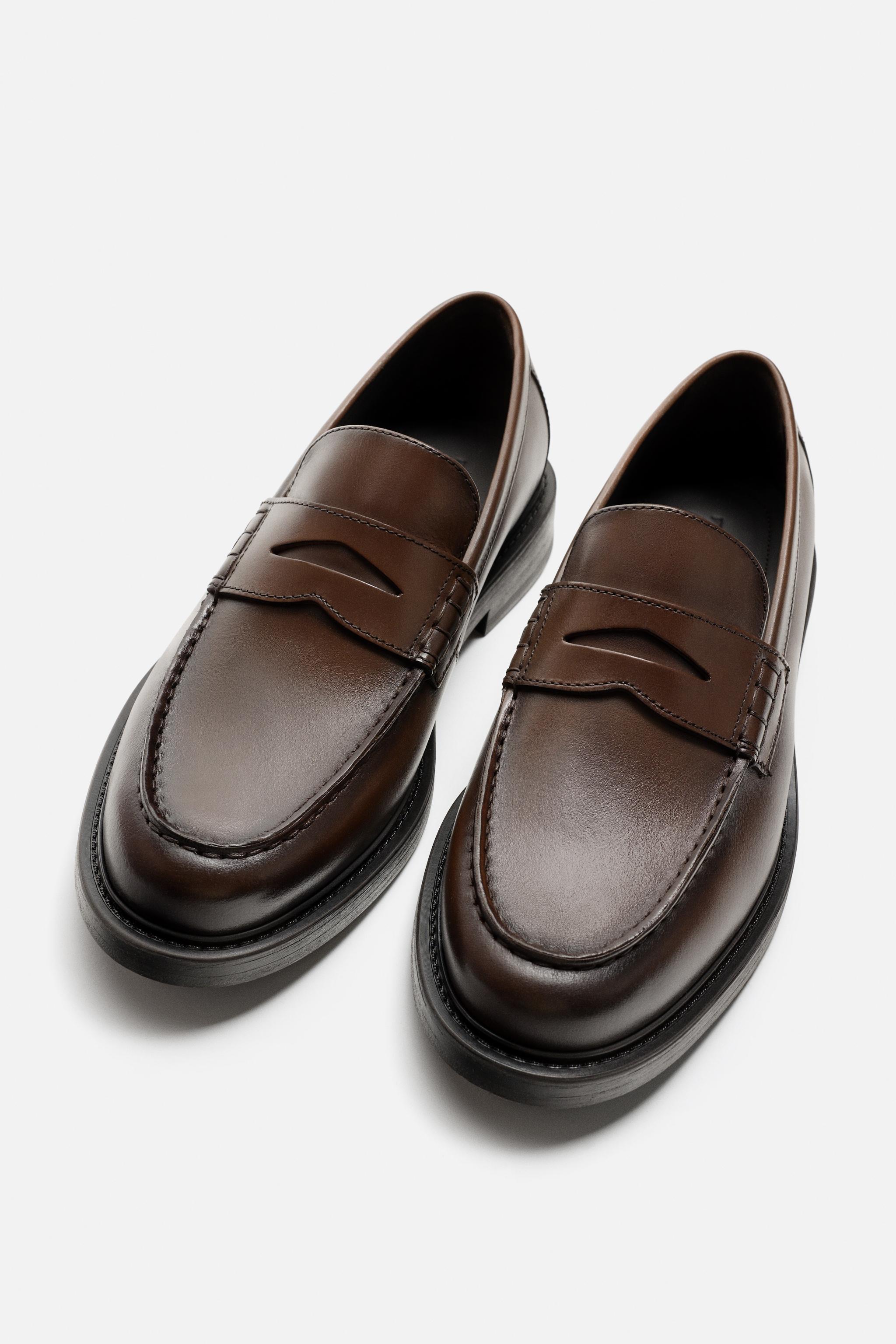 レザーペニーストラップローファー - ブラウン | ZARA Japan / 日本