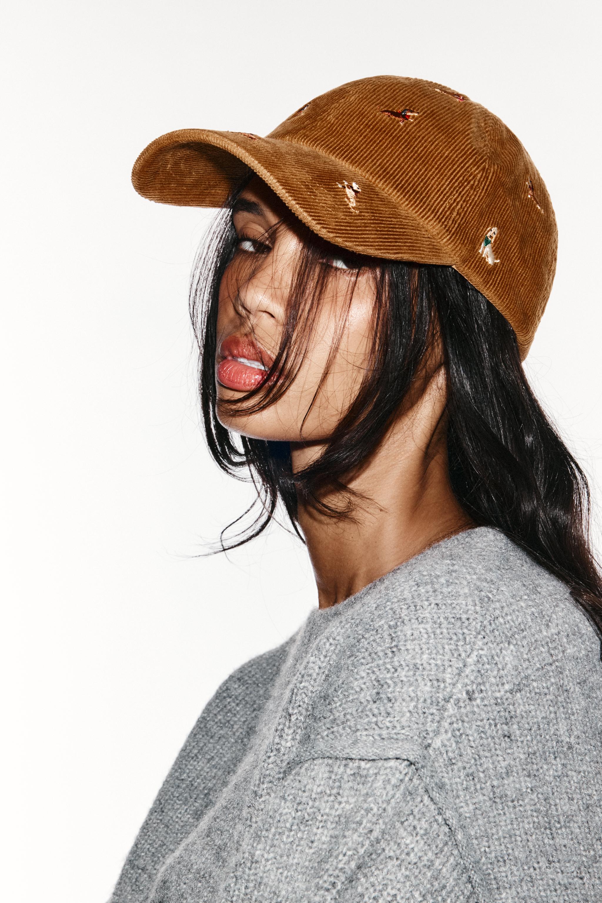 Dog Embroidery Corduroy Cap by Zara