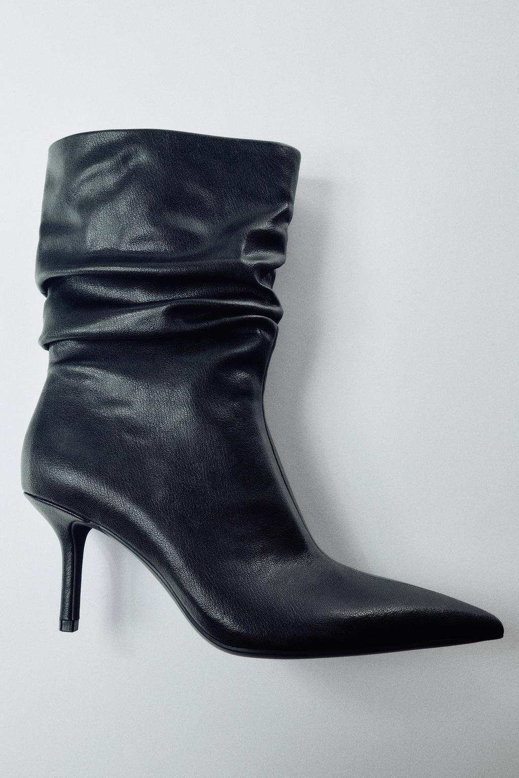 RUFFLED HEELED ANKLE BOOTS