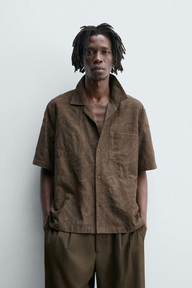 РУБАШКА JACQUARD С ЦВЕТОЧНЫМ УЗОРОМ — КОРИЧНЕВЫЙ от Zara