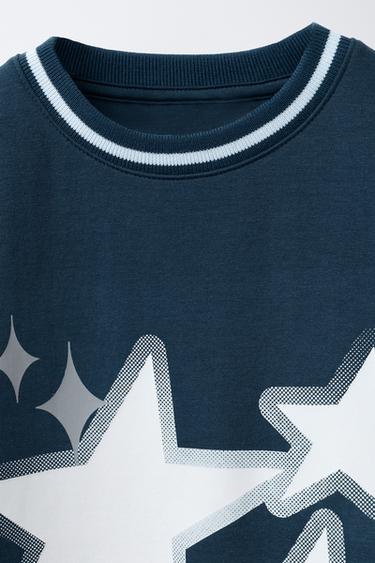 SWEAT DOUBLE MANCHES IMPRIMÉ - Bleu de Zara - Image 2