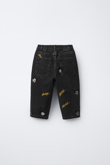 EMBROIDERED MICKEY MOUSE © DISNEY BAGGY JEANS - Black by Zara - Image 1